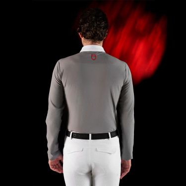 Polo de concours homme Equestro Ridertechnology à manches longues et boutons Oiseau moqueur Gris Polo de concours homme Equestro Ridertechnology à manches longues et boutons Oiseau moqueur Gris