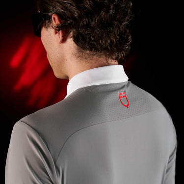 Polo de concours homme Equestro Ridertechnology à manches longues et boutons Oiseau moqueur Gris Polo de concours homme Equestro Ridertechnology à manches longues et boutons Oiseau moqueur Gris