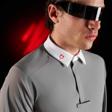 Polo de concours homme Equestro Ridertechnology à manches longues et boutons Oiseau moqueur Gris Polo de concours homme Equestro Ridertechnology à manches longues et boutons Oiseau moqueur Gris