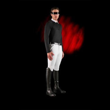 Polo de concours homme Equestro Ridertechnology à manches longues et boutons Noir