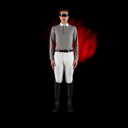 Polo de concours homme Equestro Ridertechnology à manches longues et boutons Oiseau moqueur Gris Polo de concours homme Equestro Ridertechnology à manches longues et boutons Oiseau moqueur Gris