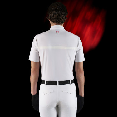 Polo de concours homme Equestro Ridertechnology à manches courtes et zip Blanc