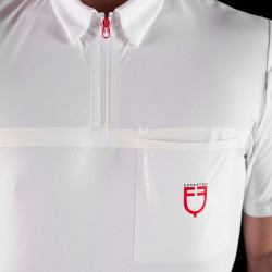 Polo de concours homme Equestro Ridertechnology à manches courtes et zip Blanc