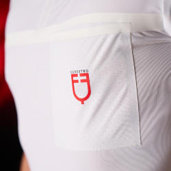 Polo de concours homme Equestro Ridertechnology à manches courtes et zip Blanc