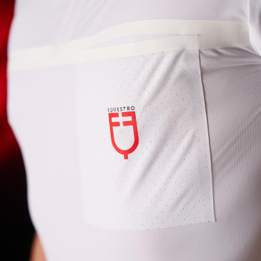 Polo de concours homme Equestro Ridertechnology à manches courtes et zip Blanc