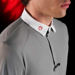 Polo de concours homme Equestro Ridertechnology à manches courtes et boutons Oiseau moqueur Gris Polo de concours homme Equestro Ridertechnology à manches courtes et boutons Oiseau moqueur Gris