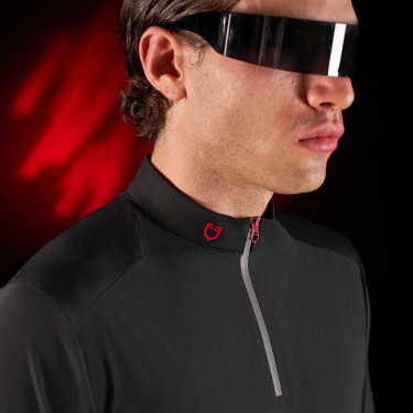Polo d'entraînement homme Equestro Ridertechnology à manches courtes et zip Noir Polo d'entraînement homme Equestro Ridertechnology à manches courtes et zip Noir