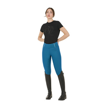 Legging femme avec doublure en polaire Equestro Bleu corail