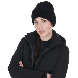 Bonnet Equestro unisexe en laine côtelée avec logo Noir