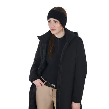 Equestro uniseks hoofdband in geribde wol met oorbescherming en logo Zwart