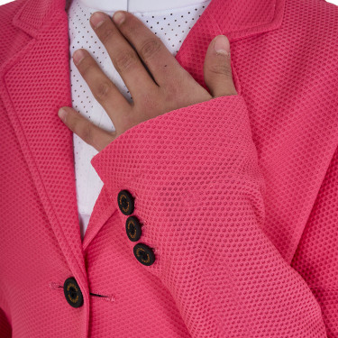 Veste de concours trois boutons fille en mesh Equestro Chèvrefeuille Rose