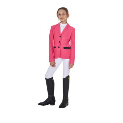 Veste de concours trois boutons fille en mesh Equestro Chèvrefeuille Rose