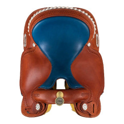 Selle Pool's 5020 avec siège en cuir brut couleur bleu pour baril Cognac Marron