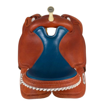 Selle Pool's 5020 avec siège en cuir brut couleur bleu pour baril Cognac Marron