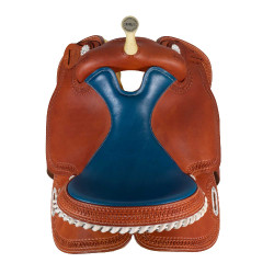 Selle Pool's 5020 met ruwe blauwe leren zitting voor barrel. Cognac Bruin