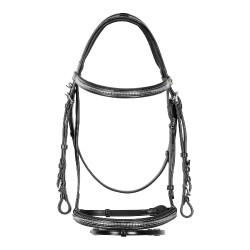 Engelse hoofdband van leer met clincher van nikkel geplateerd NP Equestro Zwart