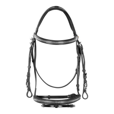 Engelse hoofdband van leer met clincher van nikkel geplateerd NP Equestro Zwart