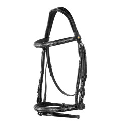 Engelse hoofdband van leer met clincher van nikkel geplateerd NP Equestro Zwart