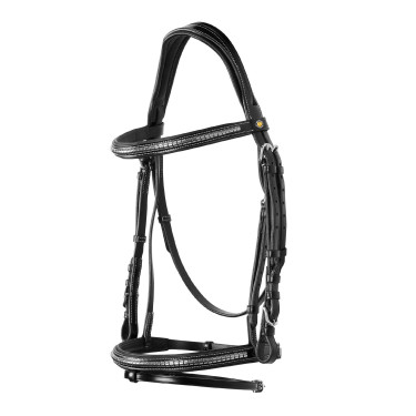 Engelse hoofdband van leer met clincher van nikkel geplateerd NP Equestro Zwart