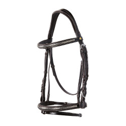 Engelse hoofdband van leer met clincher van nikkel geplateerd NP Equestro Donkerbruin