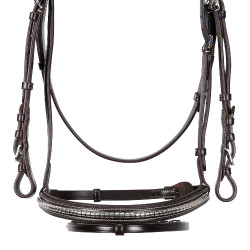 Engelse hoofdband van leer met clincher van nikkel geplateerd NP Equestro Donkerbruin