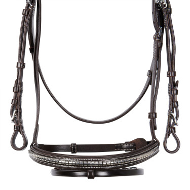 Têtière anglaise en cuir avec clincher en nickel plaqué NP Equestro Marron foncé