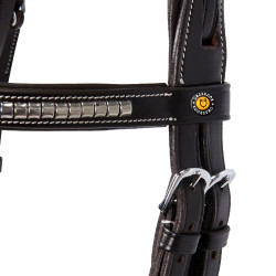 Engelse hoofdband van leer met clincher van nikkel geplateerd NP Equestro Donkerbruin