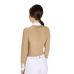 Polo de concours Femme Manches Longues avec Plis en Coton Equestro Encens Beige Polo de concours Femme Manches Longues avec Plis en Coton Equestro Encens Beige