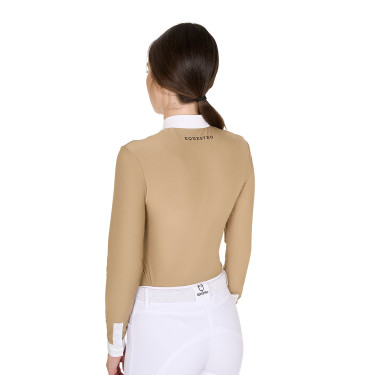 Polo de concours Femme Manches Longues avec Plis en Coton Equestro Encens Beige Polo de concours Femme Manches Longues avec Plis en Coton Equestro Encens Beige