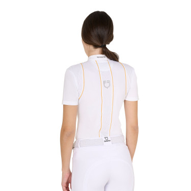 Polo de concours Femme Manches Courtes avec Boutons Equestro Blanc / jaune
