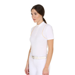 Polo de concours Femme Manches Courtes avec Boutons Equestro Blanc / jaune