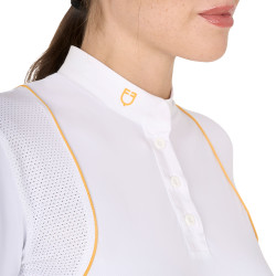 Polo de concours Femme Manches Courtes avec Boutons Equestro Blanc / jaune