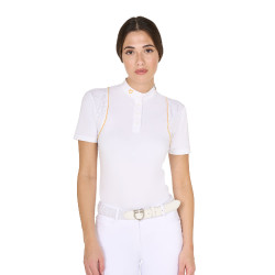 Polo de concours Femme Manches Courtes avec Boutons Equestro Blanc / jaune