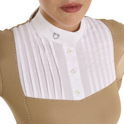 Polo de concours Femme Manches Longues avec Strass Equestro Beige Polo de concours Femme Manches Longues avec Strass Equestro Beige