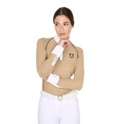 Wedstrijdpolo Dames Lange Mouwen met Mesh Inzetstukken Equestro Beige Wedstrijdpolo Dames Lange Mouwen met Mesh Inzetstukken Equestro Beige