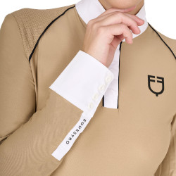 Wedstrijdpolo Dames Lange Mouwen met Mesh Inzetstukken Equestro Beige Wedstrijdpolo Dames Lange Mouwen met Mesh Inzetstukken Equestro Beige