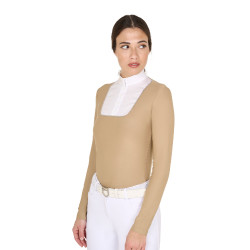Wedstrijdpolo Dames Lange Mouwen met Knopen Equestro Beige
