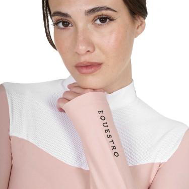 Polo de concours Femme Manches Longues en Tissu Technique et Mesh Equestro Rose caméo