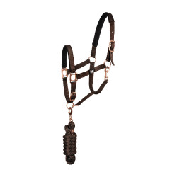 Licol en Nylon Rose Gold Line avec Longe Supreme Marron