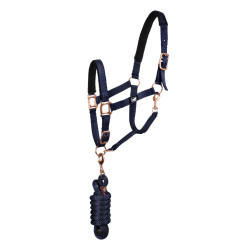 Licol en Nylon Rose Gold Line avec Longe Supreme Marine Bleu marine