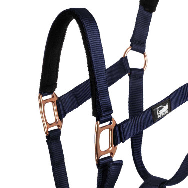 Licol en Nylon Rose Gold Line avec Longe Supreme Marine Bleu marine