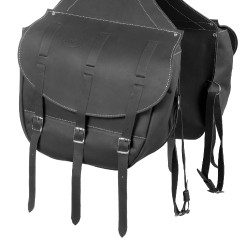 Zadeltas in Kalfsleer Sluiting 3 Riemen Pool's Zwart