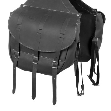 Zadeltas in Kalfsleer Sluiting 3 Riemen Pool's Zwart