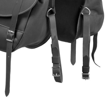 Zadeltas in Kalfsleer Sluiting 3 Riemen Pool's Zwart