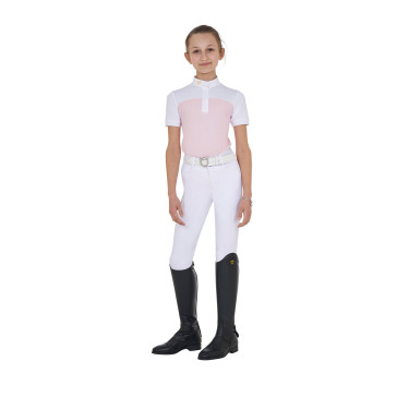 Polo Fille concours à Manches Courtes et Boutons avec Mesh Equestro Ballerine Rose Polo Fille concours à Manches Courtes et Boutons avec Mesh Equestro Ballerine Rose