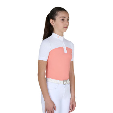 Polo Fille concours à Manches Courtes et Boutons avec Mesh Equestro Fleur du désert Rose Polo Fille concours à Manches Courtes et Boutons avec Mesh Equestro Fleur du désert Rose