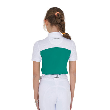 Meisjeswedstrijdpolo met Korte Mouwen en Knopen met Mesh Equestro Oceaanblauw Groen Meisjeswedstrijdpolo met Korte Mouwen en Knopen met Mesh Equestro Oceaanblauw Groen
