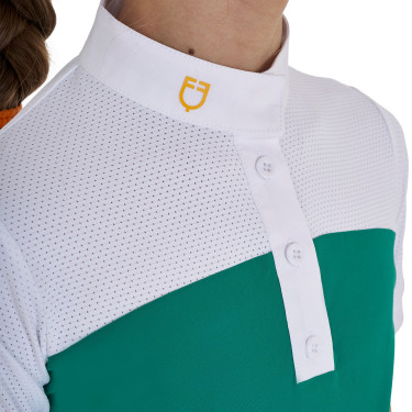 Meisjeswedstrijdpolo met Korte Mouwen en Knopen met Mesh Equestro Oceaanblauw Groen Meisjeswedstrijdpolo met Korte Mouwen en Knopen met Mesh Equestro Oceaanblauw Groen