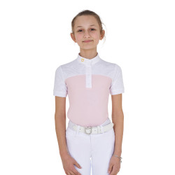 Polo Fille concours à Manches Courtes et Boutons avec Mesh Equestro Ballerine Rose Polo Fille concours à Manches Courtes et Boutons avec Mesh Equestro Ballerine Rose