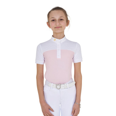 Polo Fille concours à Manches Courtes et Boutons avec Mesh Equestro Ballerine Rose Polo Fille concours à Manches Courtes et Boutons avec Mesh Equestro Ballerine Rose